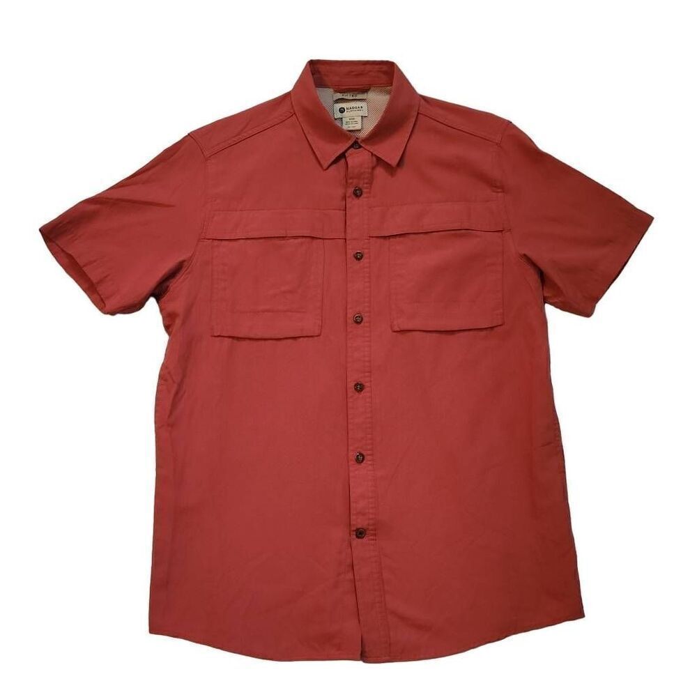 Haggar Clothing Men's Size Small Red Fitted Short Sleeve Button Down Shirt